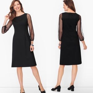 Talbots Black Ponte Mesh Dot Polka Dotted Shift Dress